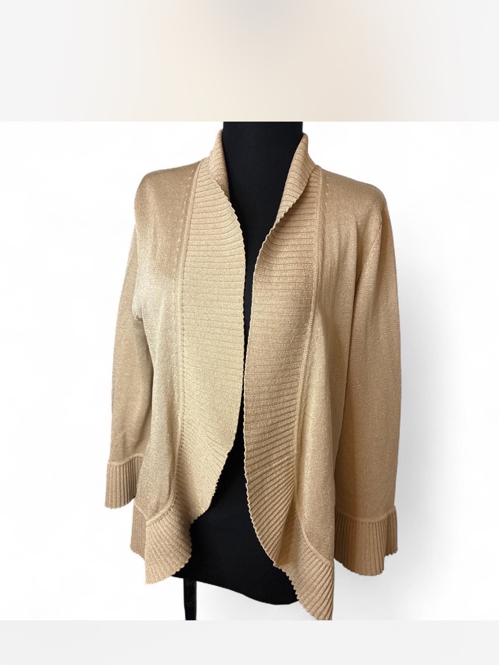 Magaschoni Open-Front Shimmer Cardigan - Beige Gold